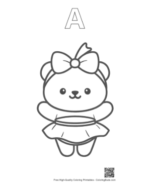 Thumbnail: Cute Panda Girl Wearing a Bow and Ballet Tutu Printable Outline Alphabet A