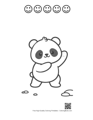 Thumbnail: Friendly Baby Panda Waving Hello in the Forest Printable and 5 Happy Face Outline