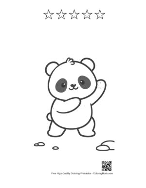 Thumbnail: Friendly Baby Panda Waving Hello in the Forest Printable and 5 Star Outline