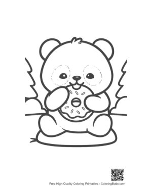 Thumbnail: Happy Baby Panda Holding a Sweet Glazed Donut Printable