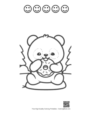 Thumbnail: Happy Baby Panda Holding a Sweet Glazed Donut Printable and 5 Happy Face Outline
