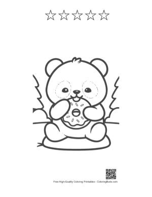 Thumbnail: Happy Baby Panda Holding a Sweet Glazed Donut Printable and 5 Star Outline