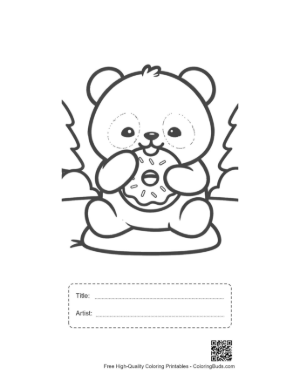 Thumbnail: Happy Baby Panda Holding a Sweet Glazed Donut Printable with Title and Artist Box