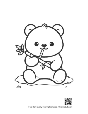 Thumbnail: Happy Baby Panda Holding Bamboo Leaves Illustration Printable