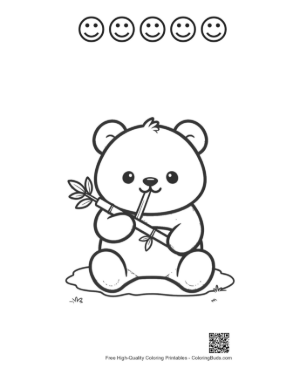 Thumbnail: Happy Baby Panda Holding Bamboo Leaves Illustration Printable and 5 Happy Face Outline