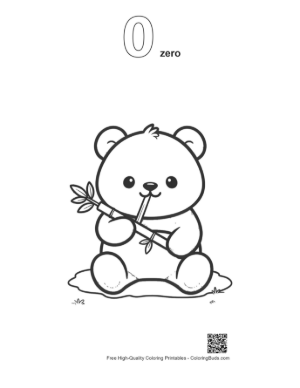 Thumbnail: Happy Baby Panda Holding Bamboo Leaves Illustration Printable Outline Number 0