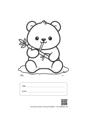 Thumbnail: Happy Baby Panda Holding Bamboo Leaves Illustration Printable with Title and Artist Box