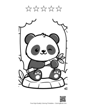 Thumbnail: Little Panda Cub Enjoying Tasty Bamboo in the Woods Printable and 5 Star Outline