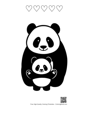 Thumbnail: Mother Panda Hugging Cute Cub Printable and 5 Heart Outline