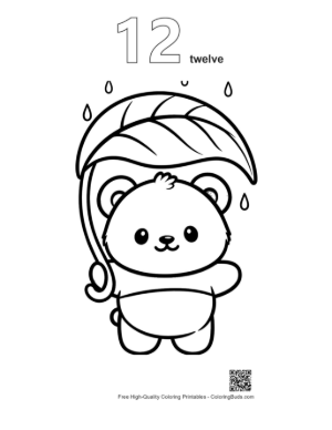 Thumbnail: Panda Cub Holding a Large Leaf as an Umbrella in Rain Printable Outline Number 12