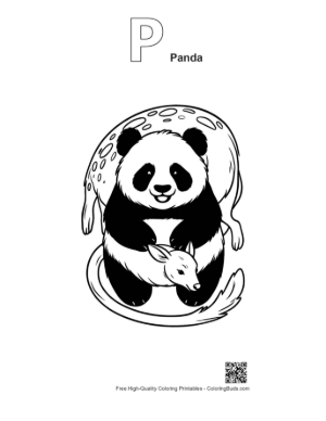 Thumbnail: Panda Embracing Baby Deer Printable Outline Alphabet P Panda