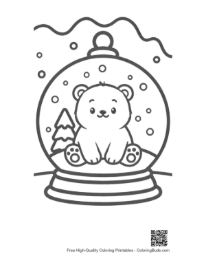 Thumbnail: Adorable Polar Bear Cub in a Magical Winter Snow Globe Printable
