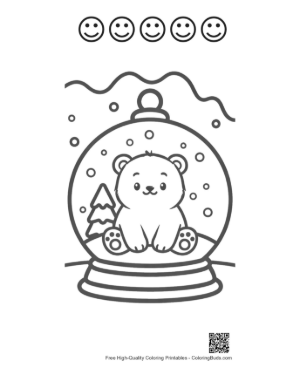 Thumbnail: Adorable Polar Bear Cub in a Magical Winter Snow Globe Printable and 5 Happy Face Outline