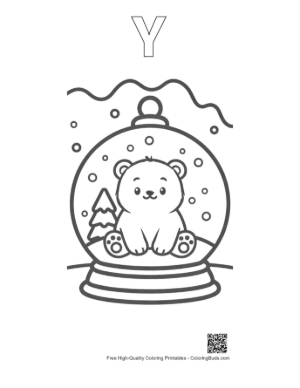 Thumbnail: Adorable Polar Bear Cub in a Magical Winter Snow Globe Printable Outline Alphabet Y
