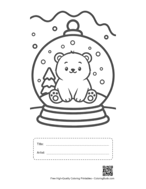Thumbnail: Adorable Polar Bear Cub in a Magical Winter Snow Globe Printable with Title and Artist Box