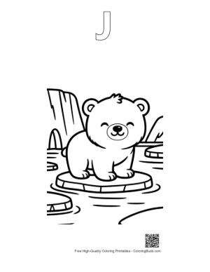 Thumbnail: Adorable Polar Bear Cub on a Floating Ice Sheet Printable Outline Alphabet J