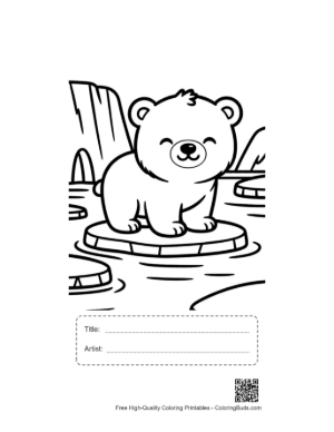 Thumbnail: Adorable Polar Bear Cub on a Floating Ice Sheet Printable with Title and Artist Box