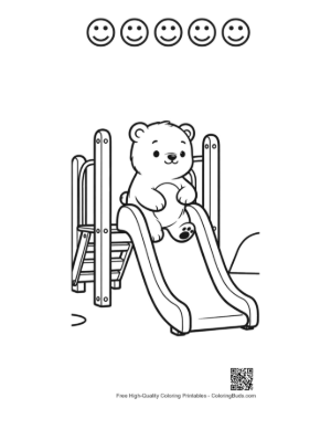 Thumbnail: Adorable Polar Bear Cub Sliding Down a Park Slide Printable and 5 Happy Face Outline