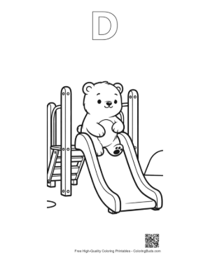 Thumbnail: Adorable Polar Bear Cub Sliding Down a Park Slide Printable Outline Alphabet D