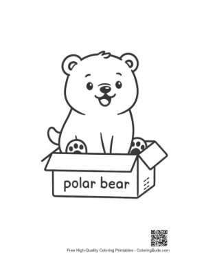 Thumbnail: Adorable Polar Bear Sitting Inside a Gift Box Illustration Printable