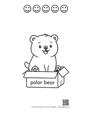 Thumbnail: Adorable Polar Bear Sitting Inside a Gift Box Illustration Printable and 5 Happy Face Outline