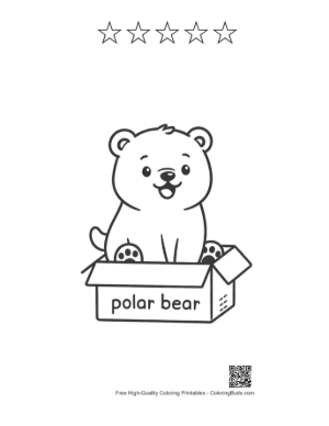 Thumbnail: Adorable Polar Bear Sitting Inside a Gift Box Illustration Printable and 5 Star Outline