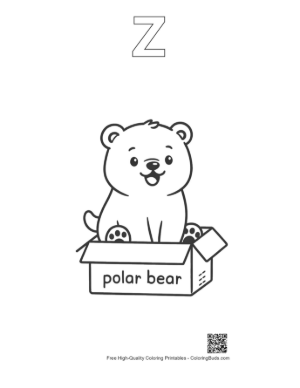Thumbnail: Adorable Polar Bear Sitting Inside a Gift Box Illustration Printable Outline Alphabet Z