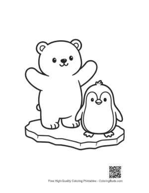 Thumbnail: Adorable Polar Bear Waving with a Penguin Companion Printable