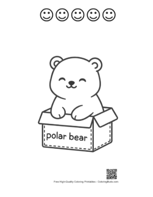 Thumbnail: Baby Polar Bear Cub Peeking Out of a Cardboard Box Printable and 5 Happy Face Outline