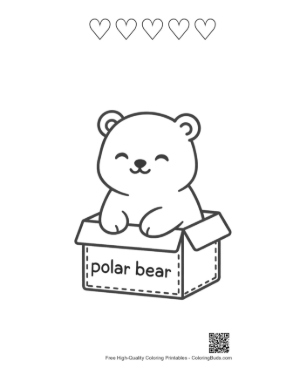 Thumbnail: Baby Polar Bear Cub Peeking Out of a Cardboard Box Printable and 5 Heart Outline
