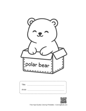 Thumbnail: Baby Polar Bear Cub Peeking Out of a Cardboard Box Printable with Title and Artist Box