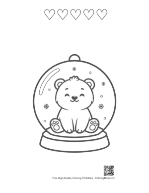 Thumbnail: Baby Polar Bear Smiling Inside a Christmas Snow Globe Printable and 5 Heart Outline