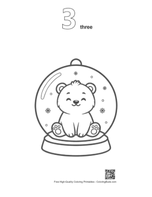 Thumbnail: Baby Polar Bear Smiling Inside a Christmas Snow Globe Printable Outline Number 3
