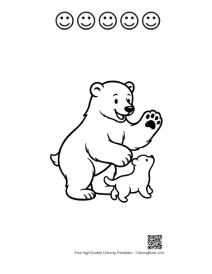 Thumbnail: Cheerful Polar Bear Waving to Cute Puppy Printable and 5 Happy Face Outline
