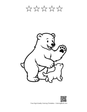 Thumbnail: Cheerful Polar Bear Waving to Cute Puppy Printable and 5 Star Outline