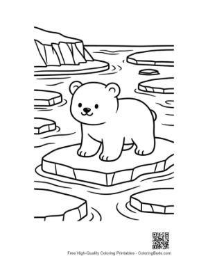 Thumbnail: Cute Baby Polar Bear Walking on Ice Coloring Page Printable