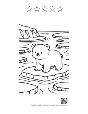 Thumbnail: Cute Baby Polar Bear Walking on Ice Coloring Page Printable and 5 Star Outline