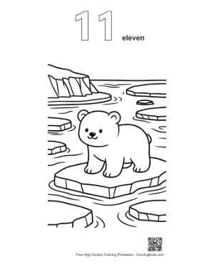 Thumbnail: Cute Baby Polar Bear Walking on Ice Coloring Page Printable Outline Number 11