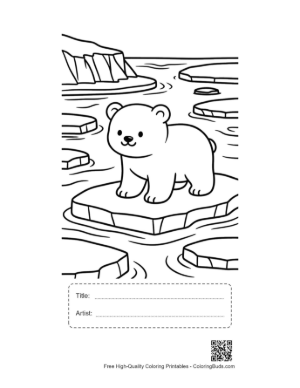 Thumbnail: Cute Baby Polar Bear Walking on Ice Coloring Page Printable with Title and Artist Box
