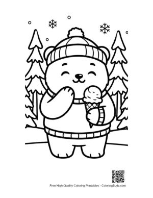 Thumbnail: Cute Polar Bear Cub Enjoying a Cold Ice Cream Treat Printable