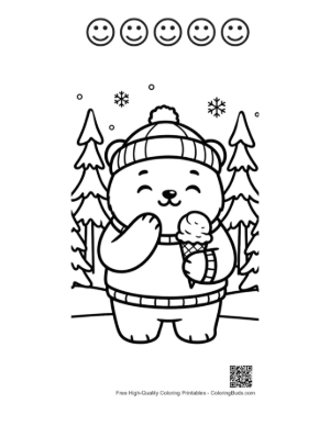 Thumbnail: Cute Polar Bear Cub Enjoying a Cold Ice Cream Treat Printable and 5 Happy Face Outline
