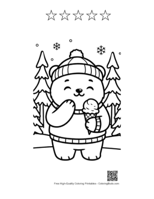 Thumbnail: Cute Polar Bear Cub Enjoying a Cold Ice Cream Treat Printable and 5 Star Outline