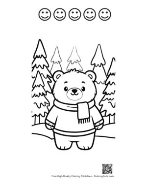 Thumbnail: Cute Polar Bear for Kids Printable and 5 Happy Face Outline