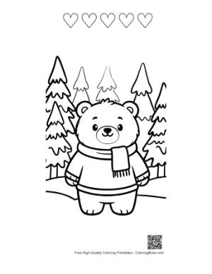 Thumbnail: Cute Polar Bear for Kids Printable and 5 Heart Outline