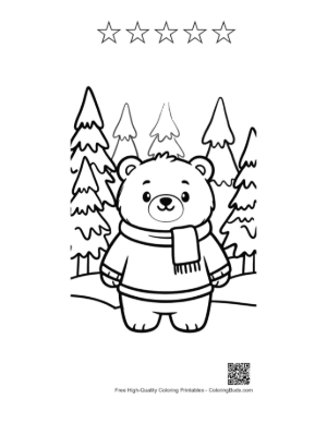Thumbnail: Cute Polar Bear for Kids Printable and 5 Star Outline