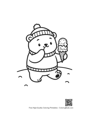 Thumbnail: Funny Polar Bear Cub with a Double Scoop Ice Cream Printable