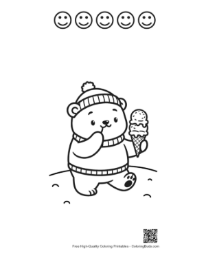 Thumbnail: Funny Polar Bear Cub with a Double Scoop Ice Cream Printable and 5 Happy Face Outline