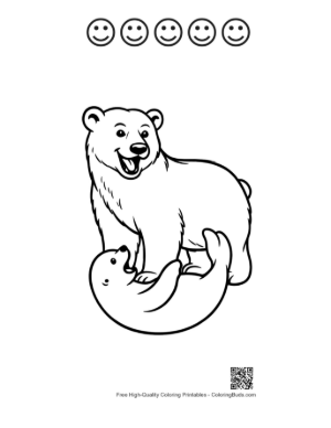 Thumbnail: Happy Polar Bear Playing with Seal Printable and 5 Happy Face Outline
