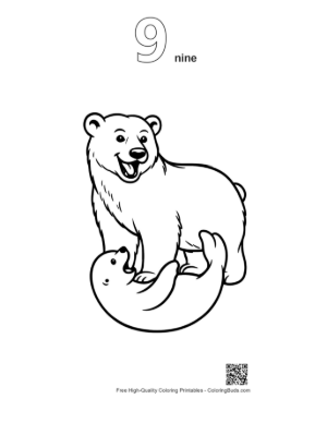 Thumbnail: Happy Polar Bear Playing with Seal Printable Outline Number 9