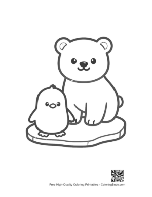 Thumbnail: Little Polar Bear Cub and Penguin Friend on an Iceberg Printable